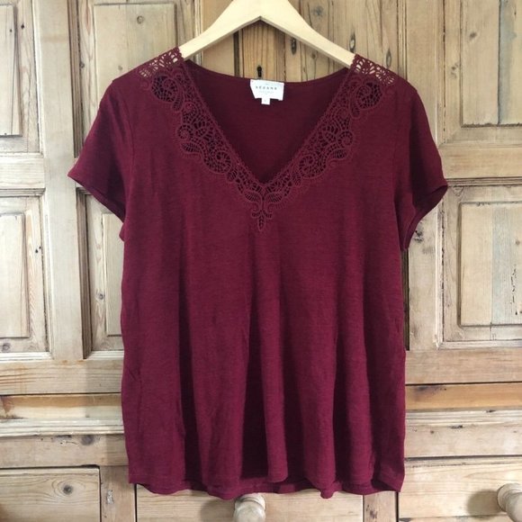 Sezane Tops - Sezane Large Red Lace Shortsleeve Blouse